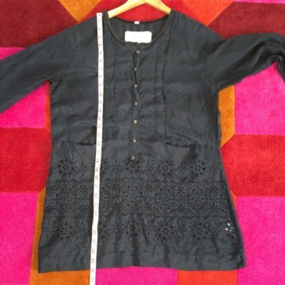 Vintage Johnny Was 100% Silk Black Button Tunic Top - Picture 9 of 12